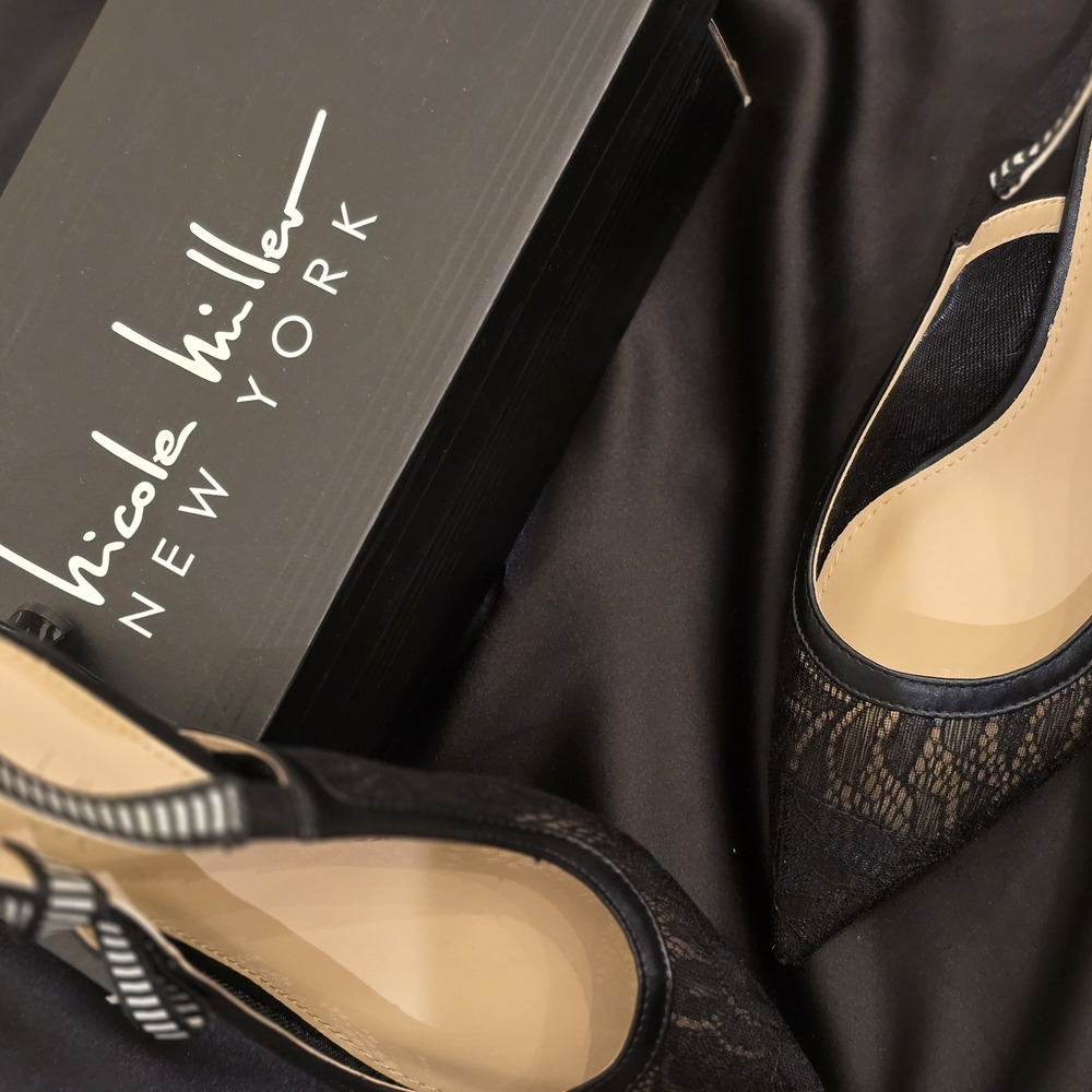 Nicole Miller Black Lace Pointed Pumps